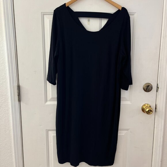 Eileen Fisher Woman's Plus-Size Black Jersey Knit 3/4" sleeves Midi Dress Sz 1x - Picture 1 of 7